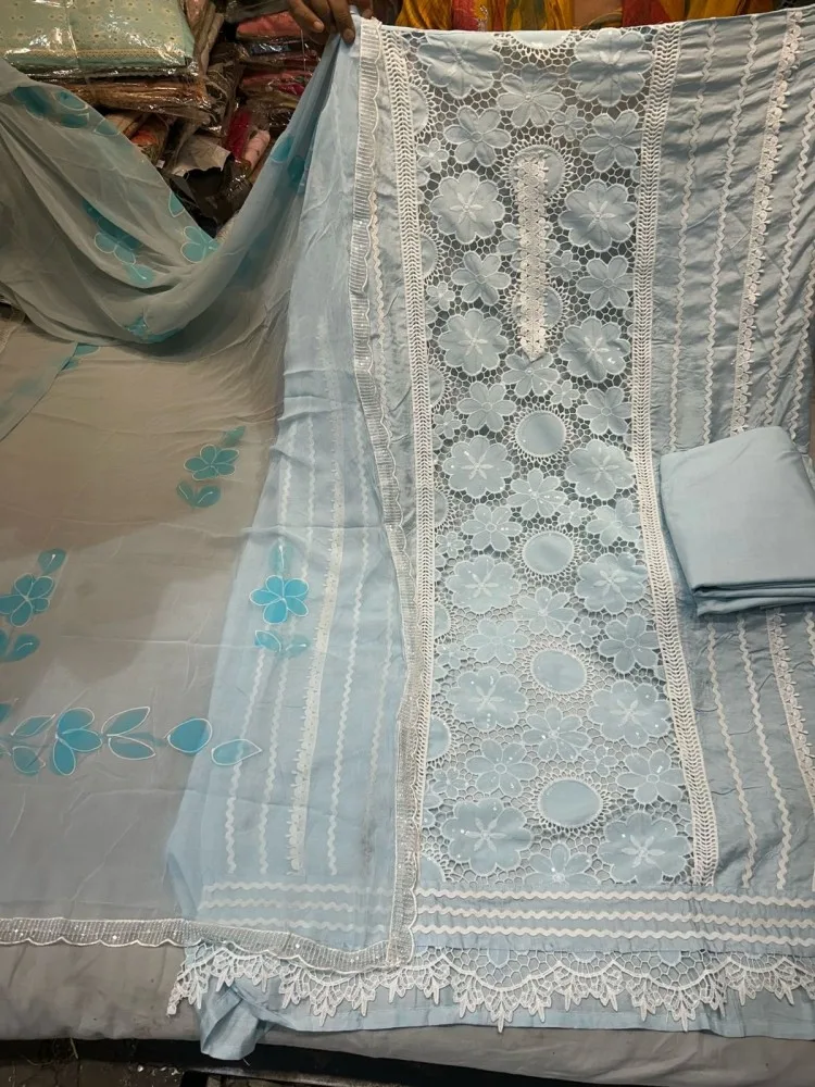 Sky Blue Embroidered Net Suit – Elegant & Delicate