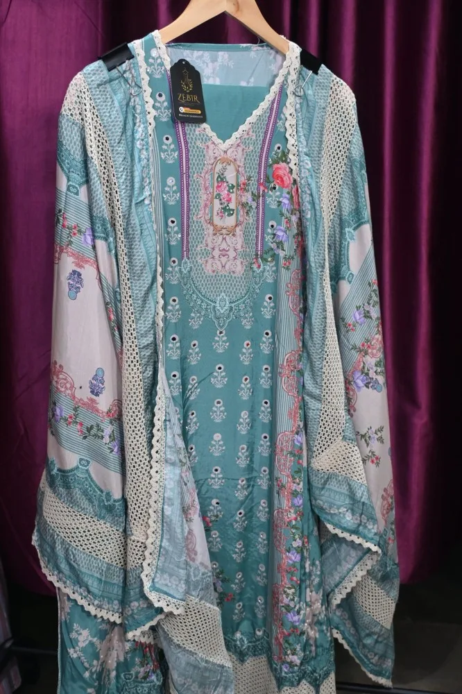 Masleen Semi-Stitched Digital Printed Suit with Dupatta & Lace Work