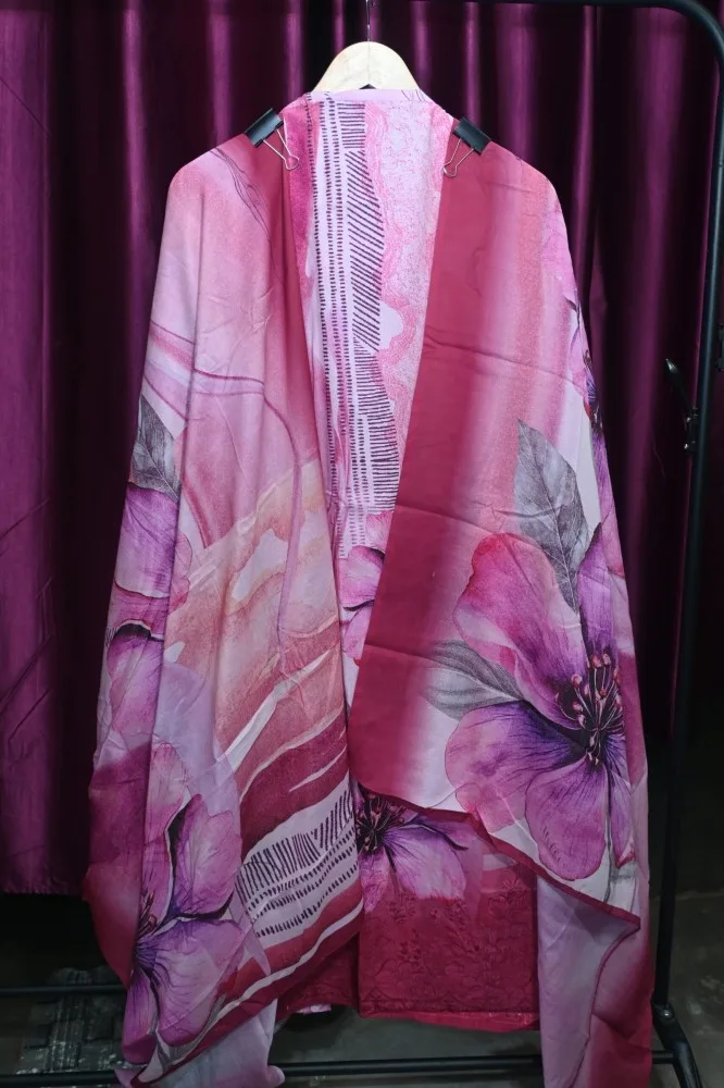 Lawn Cotton Digital Printed Suit with Heavy Embroidery, Lawn Dupatta & Pure Cotton Bottom