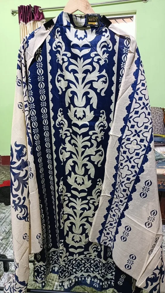 JAAM COTTON SATEN BLUE AND OFF WHITE COLOUR 3 PEICE UNSTITCHED SUIT