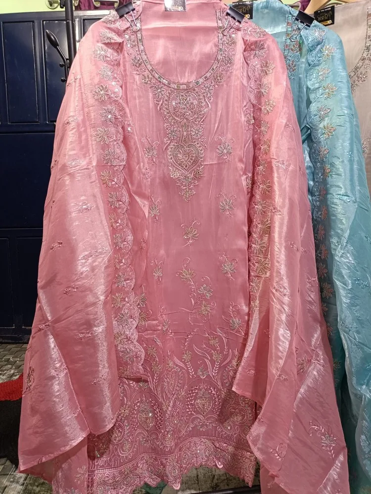 Regal Pink Semi-Stitched with Heavy Pakistani Thread Work 3 Piece Suit