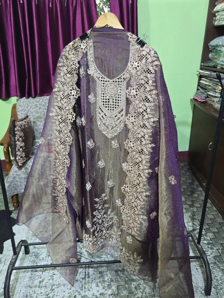 Premium Purple Embroidered Party Wear Suit Set with Heavy Neck & Dupatta Work